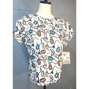 Vintage 1990s Deadstock NWT Jonathan Logan Embossed Jewelry Print Blouse Small